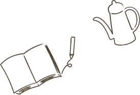 ノートとコーヒーポットのイラスト