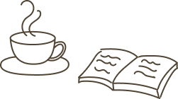 コーヒーカップと本のイラスト