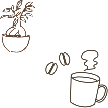 観葉植物とコーヒーカップのイラスト
